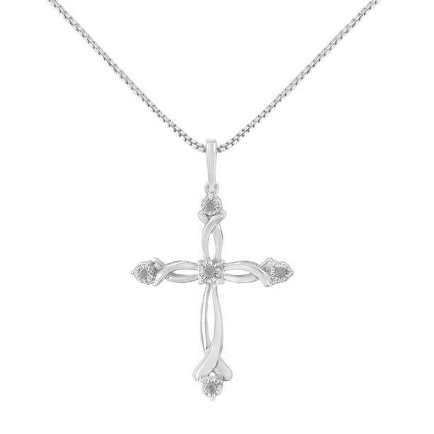 925 Sterling Silver Rhodium Plated Diamond & Sapphire Cross Pendant Necklace 18 by Diamond Mystique 